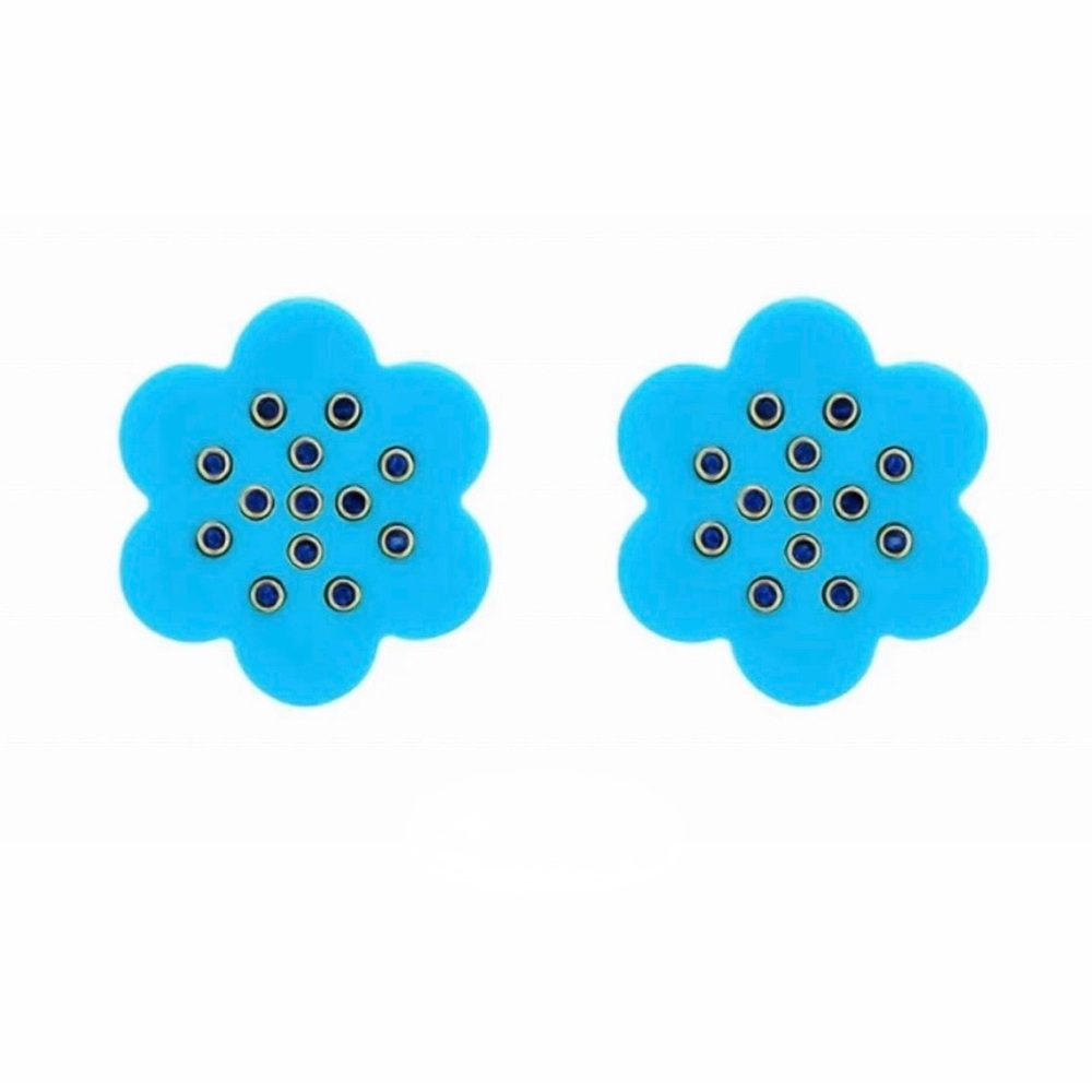 ASHA Flower Earrings in Turquoise and Dipped 14K Gold, EUC. - Picture 9 of 9